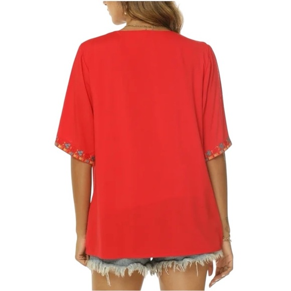 Higustar Embroidered Short Sleeve V Neck Boho Mexican Style Blouse Peasant Tops - Picture 4 of 10
